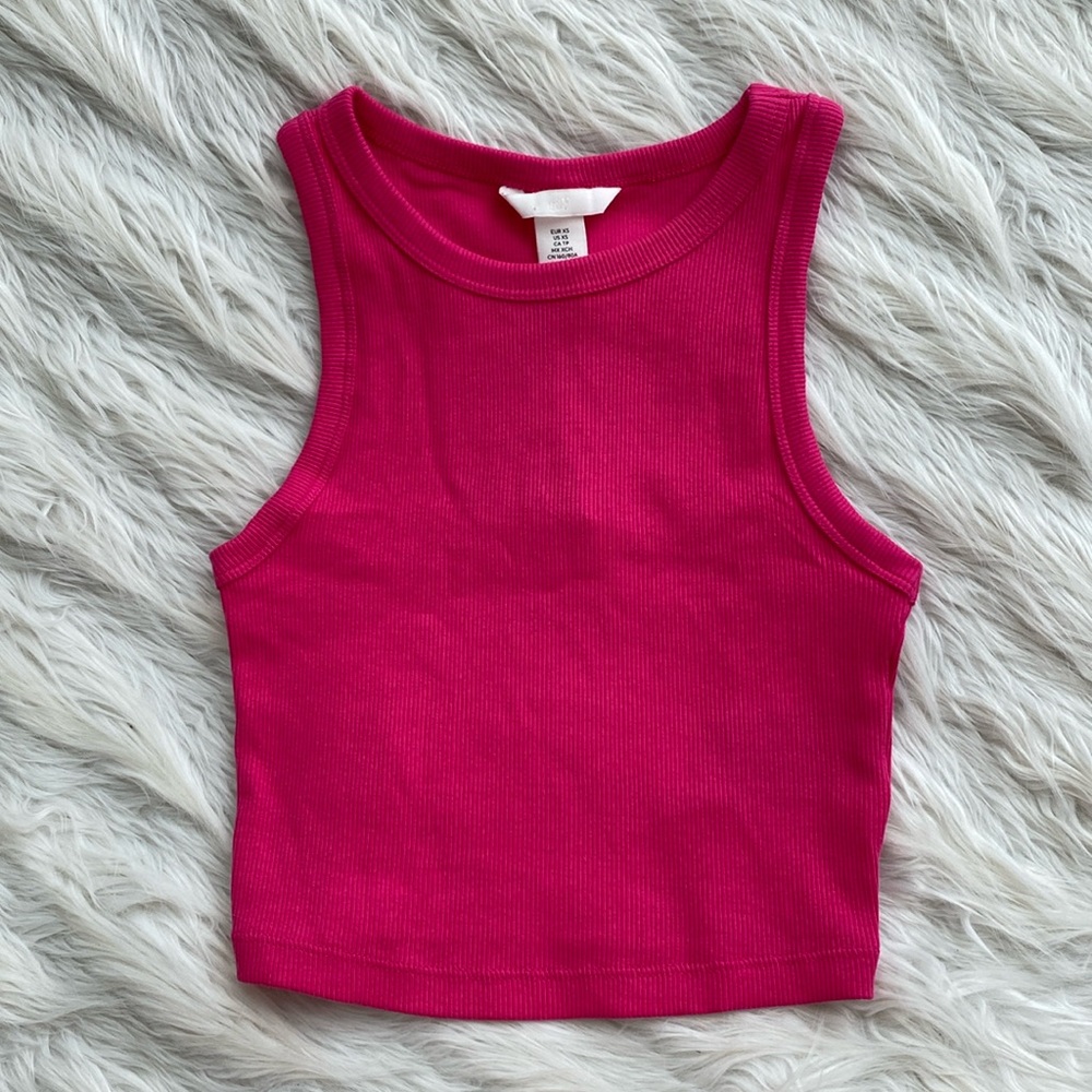 H&M | Pink Cropped Ribbed Tank Top